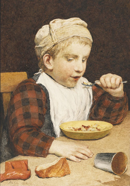 boy with cap having food